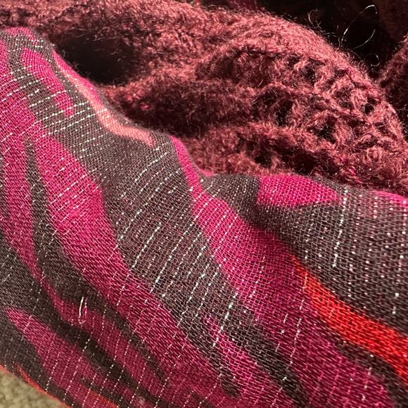 Maroon Red and Pink Textured Infinity Scarf - Picture 4 of 7